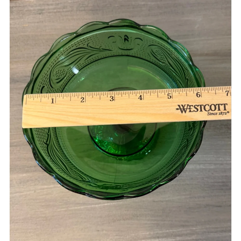 Vintage E.O. Brody Co. Emerald Green Pedestal Glass Bowl Candy Dish MCM